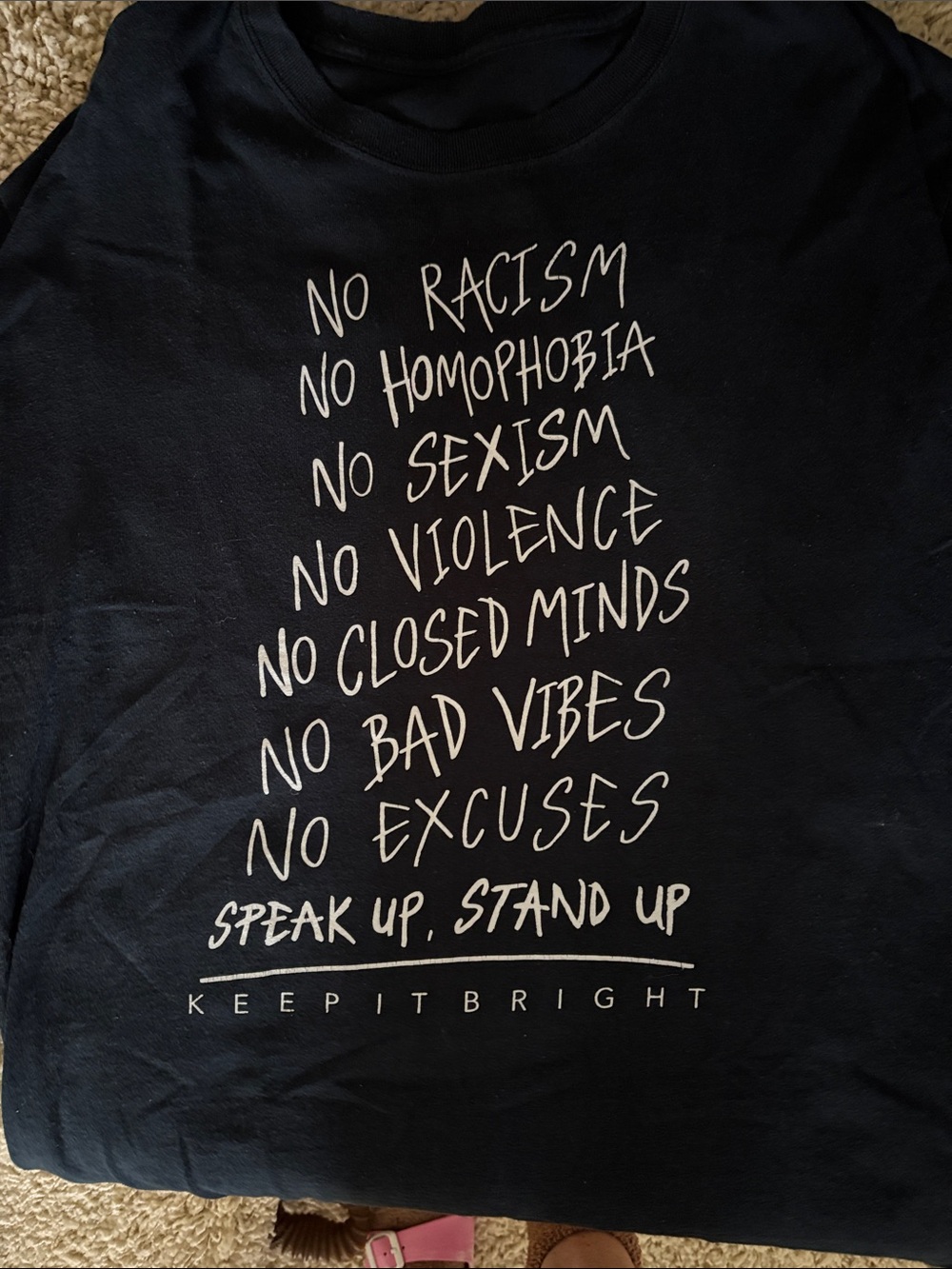 Keep it Bright Graphic Tee - Navy 'Speak Up, Stand Up', XL black tee